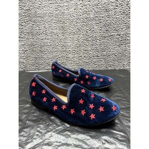 Del Toro Seeing Stars Embroidered Slip On Velvet Slippers Blue  Mens Size 8.5 US